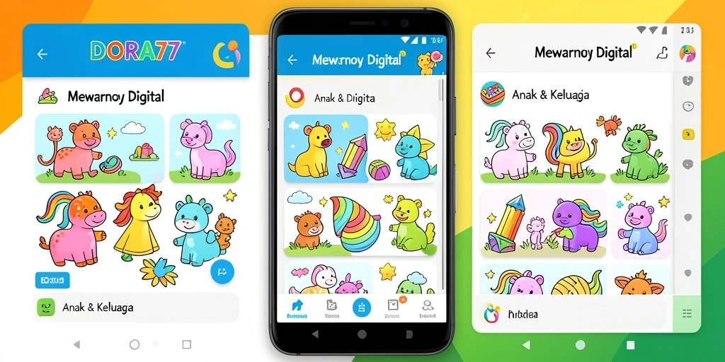 Antarmuka utama DORA77 yang menarik untuk anak-anak.