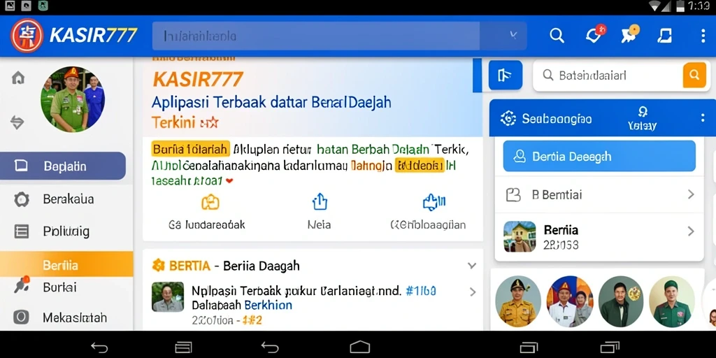 Antarmuka aplikasi KASIR777 menampilkan berita daerah terbaru.