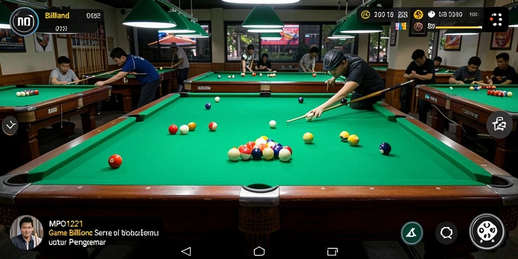 Tampilan antarmuka MPO1221 yang menarik dengan fitur billiard lengkap.